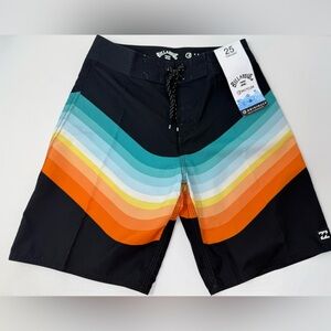 NWT Billabong Board Short Boys, Size 25, Sunday Slr . Swim Short. Black/striped
